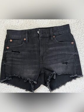 American Eagle Outfitters Black Distressed Frayed Hem Denim Shorts